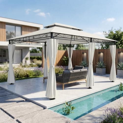 CASARIA Topas 3 x 4 m Garden Gazebo with Side Walls and Metal Frame Cream — view 3
