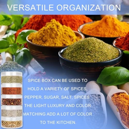 FWUNYVN 2 Sets 5 Layers Clear Plastic Portable Spice Jars, Spice Salt and Pepper Set for Outdoor Cooking, Car Camping, Traveling, Barbecuing,Stackable Storage Spice Jars with Organizer Bag — view 4