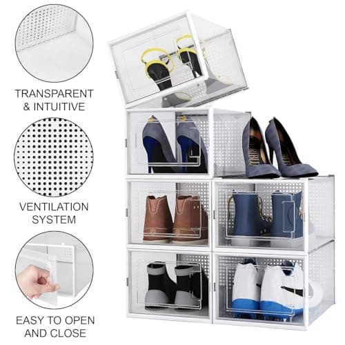 Alex Nash Stackable Shoe Storage Box - Clear Plastic Shoe Boxes with Lid - Foldable Shoe Organiser Containers for Men & Women Shoes, Boots, Trainers - Pack of 6: Medium — view 2