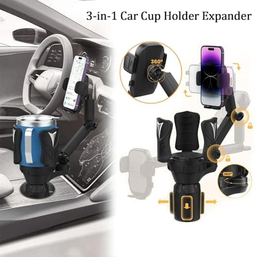3-in-1 Car Cup Holder Expander with Adjustable Phone Mount – Universal Spill-Proof Bottle Holder & 360° Rotating Phone Stand for Large Drinks and Smartphones up to 4.1 Inches — view 2