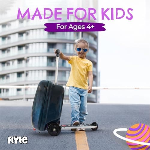 Flyte Scooter Suitcase Sammie The Spaceman - 2-in-1, 18 Inch Ride on Children's Luggage, 25 Litre Capacity Kids Suitcases on Wheels for Boys and Girls Aged 4+, Foldable Waterproof Kids Suitcase — view 4