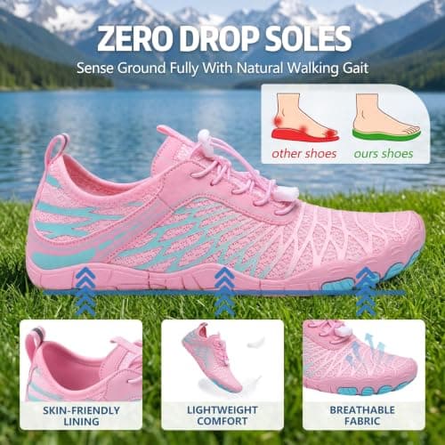 Hike Barefoot Shoes Womens Mens Walking Running Gym Trainers Wide Fit Non-Slip Lightweight Outdoor Swim Surf Water Shoes Pink — view 5