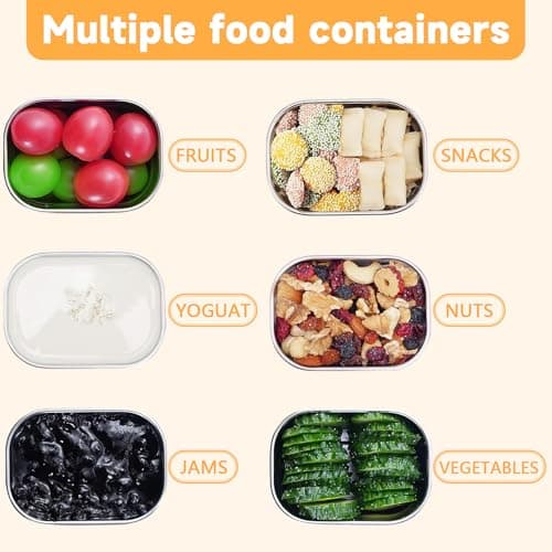 6 Pack 304 Stainless Steel Snack Containers, 250 ml Food Pots with Lids — view 5