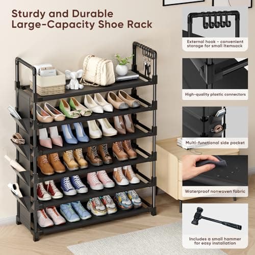 Mavivegue 6 Tier Metal Shoe Rack with 5 Hooks & 4 Side pockets — view 4