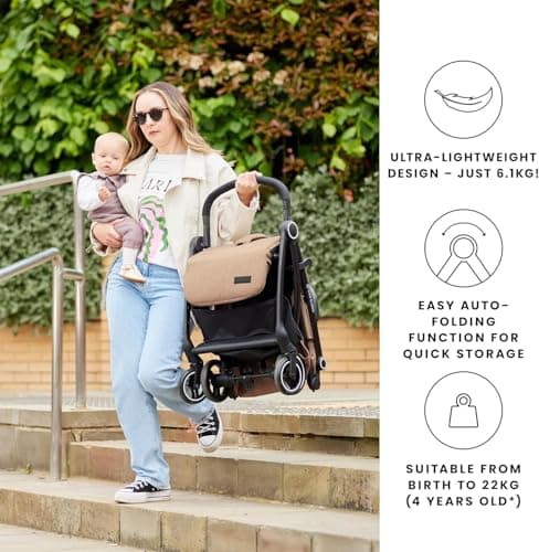 Ickle Bubba Aries Autofold Stroller – Lightweight Compact Fold Travel Pushchair, One-Hand Auto-Fold, Only 6.1kg, Birth to 22kg, Multi-Position Recline, UPF 50+ Hood (Black) — view 4