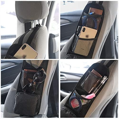 URAQT Car Organisers, 2 Pcs Car Seat Side Storage Bag with 3 Pockets, Front Seat Mesh Hanging Bag for Auto Small Items, Durable Drink Holder Storage Pockets Fit for All Vehicles — view 4