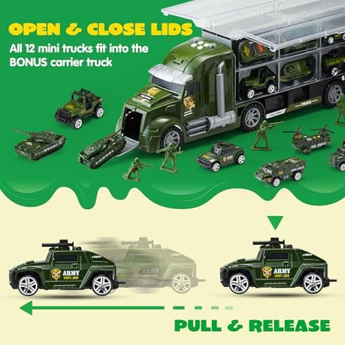 JOYIN 25 in 1 Army Toys for 3 Year Old Boys, Toy Soldiers Set with Military Truck as Boys Toys Age 3 4 5 6 7, Carrier Transport Truck with Lights & Sounds, Christmas Birthday Gifts for Boys — view 6