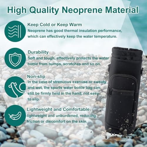 YEENAIV 40oz Water Bottle Carrier Bag, Sport Water Bottle Carrier Sling Bag with Adjustable Strap, Water Cup Holder with 2 Pockets for Walking Hiking Camping-Black — view 3