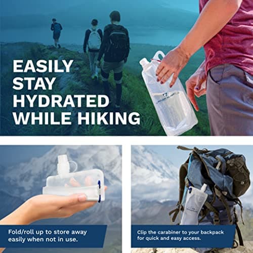 SURVIVOR FILTER 1L Clear Collapsible Water Bottle - Travel, Hiking, Foldable, BPA-Free - 2 x 33oz — view 3