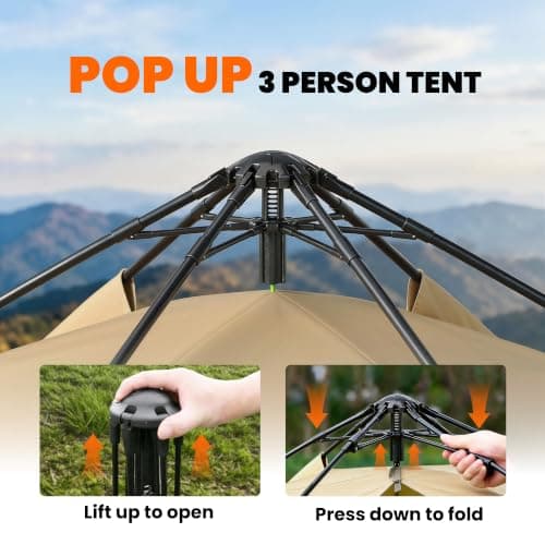 Outsunny Double Layer Instant Pop Up Tent with Rainfly 3 Man Brown — view 3
