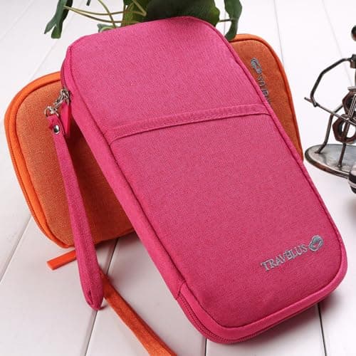 Passport Holder Travel Wallet, Large Capacity Travel Document Holder, RFID Blocking Waterproof Portable Travel Wallet Organiser for Cash Passport ID Card Credit Cards Flight Ticket Pen (Rose Red) — view 5