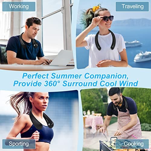 LYMYBETY Portable Neck Fan, Rechargeable Hanging Bladeless Hands Free Fan with 3 Speeds, 3000 mAh Battery Operated Wearable Personal for Men Women Kids Home Office Travel Outdoor (Black, T36-W) — view 6