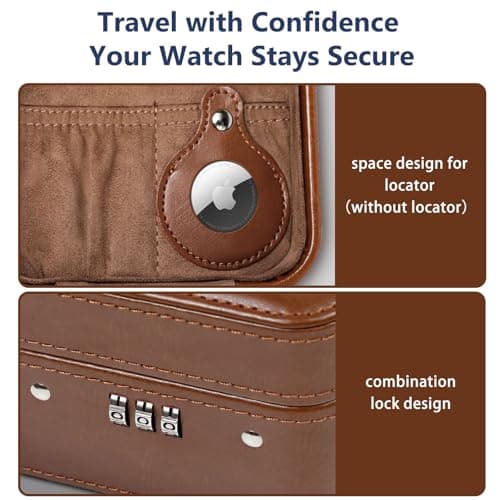 Waterproof 2 Slots PU Leather Watch Travel Case with Combination Lock,Brown — view 2