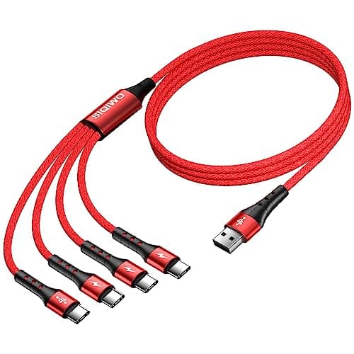 SIQIWO 4 in 1 USB C Charger Cable, 3A Fast Charging Type C Cord 1.2M Red