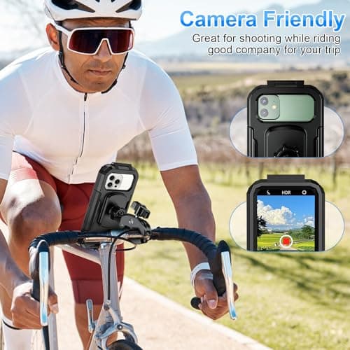 BTNEEU Motorbike Phone Holder Waterproof Motorcycle Phone Mount 360° Rotation Bicycle Handlebar Phone Holder Anti Vibration Moped Mobile Phone Mount with Touch Screen for 5.5" to 7.0" Smartphone — view 6