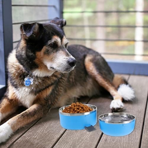 POPETPOP Spill Proof Double Layer Stainless Steel Pet Travel Bowl with Handle Portable Dog Cat Water Food Storage Container for Outdoor Feeding — view 3
