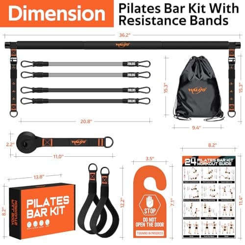 Pilates Bar Kit with Resistance Bands, 3-Section Multifunctional Yoga Pilates Bar with Metal Adjustment Buckle.Portable Pilates Equipment for Women & Men Full-Body Workouts at Home Gym — view 2
