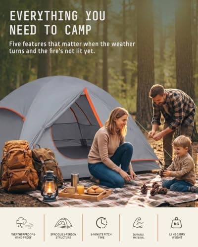 Voyager 3 Man Tent - Waterproof, Windproof, Quick Setup, Spacious 3-Person Camping Tent, Durable, Lightweight Outdoor Shelter, Ideal for Hiking, Backpacking, Camping- 225x185x120cm — view 2