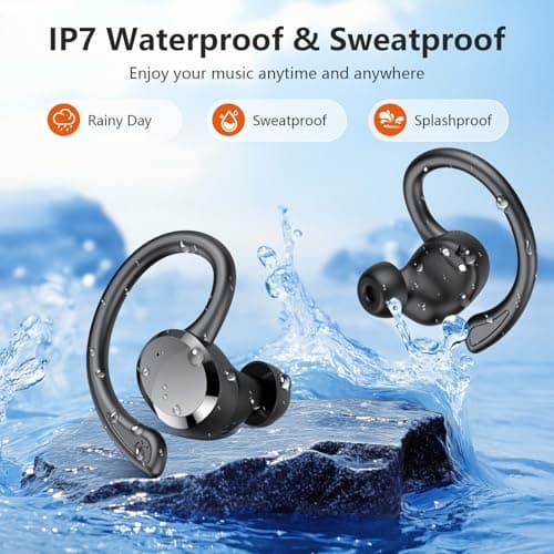 Wireless Earbuds Sport, New Bluetooth 5.4 Headphones with Earhooks, 68H Bluetooth Ear Buds with 4 ENC Noise Cancelling Mic, Earphones Dual LED Display, IP7 Waterproof Ear Buds for Sport/Gym/Running — view 5
