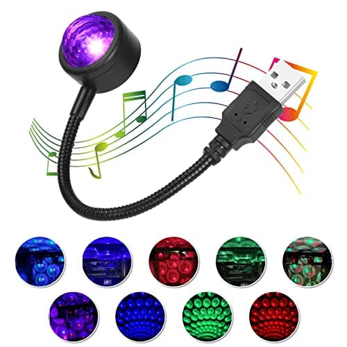 URAQT LED Roof Atmosphere Light, USB Sound Activated Star Projector, 3 Colors - 9 Lighting Effects, Romantic Decorative for Car/Home/Party - Plug and Play