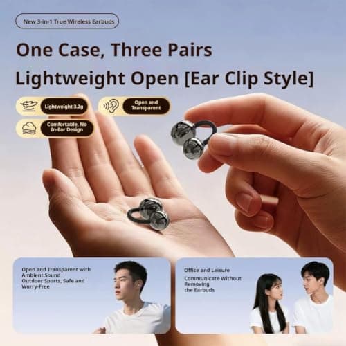 3-in-1 Bluetooth Wireless Earbuds Open-Ear Clip-On & Mini Sleep Headphones — view 5