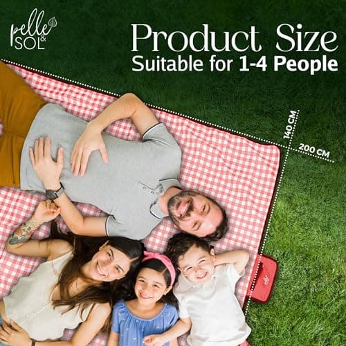 Pelle & Sol Picnic Blanket Waterproof, 200x140CM Foldable Picnic Mat - Outdoor Beach Blanket - Slip Resistant w/Carrying Handle - Sandproof & Washable Beach Mat for Garden, Hiking, Camping — view 6