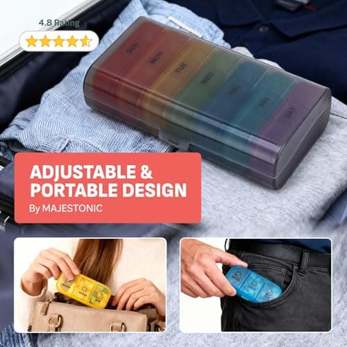 Weekly Pill Box Organiser - Easy to Open 7 Day 3 Times Travel Tablet Box - 7 Inner Pill Cases with Snap Shut Lids - Premium Quality Tablet Organiser for Vitamins & Supplements (Black) — view 6