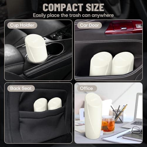 Car Trash Can Bin with Lid - 2 Packs Car Garbage Can Cup Holder - Cream Mini Leakproof Vehicle Garbage Bin with 40pcs Trash Bags-Automotive Organizers and Storage for Front Back Seat Accessories — view 3