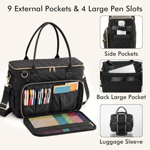 XIAPI Laptop Tote Bag for Women 15.6 inch, Quilted Work Bag, Black — view 4