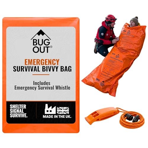 BUG OUT Survival Bivvy Bag with Emergency Whistle, Made in the UK