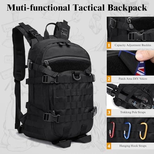 POWER KING 25L Military Tactical Backpack, Practical Womens Mens Army Assult Rucksack, Outdoor Waterproof Hiking Backpack Army Backpack for Trekking Traveling Mountaining Camping, Black — view 6