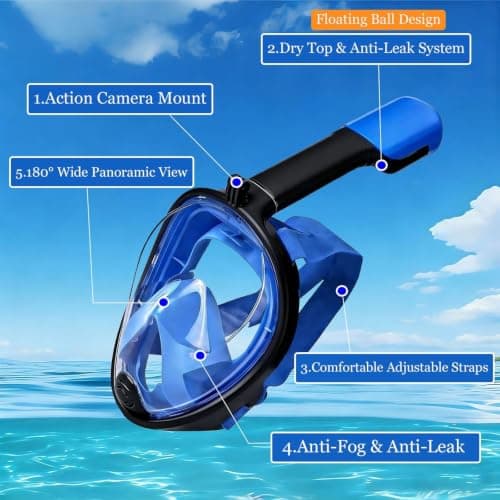 Full Face Snorkelling Mask, 180° Panoramic View, Anti‑Fog Anti‑Leak Dry‑Top Snorkel Gear, Compatible with Action Cameras for Adults & Kids, Ideal for Beach Holidays (1, Pink, L-XL) — view 3