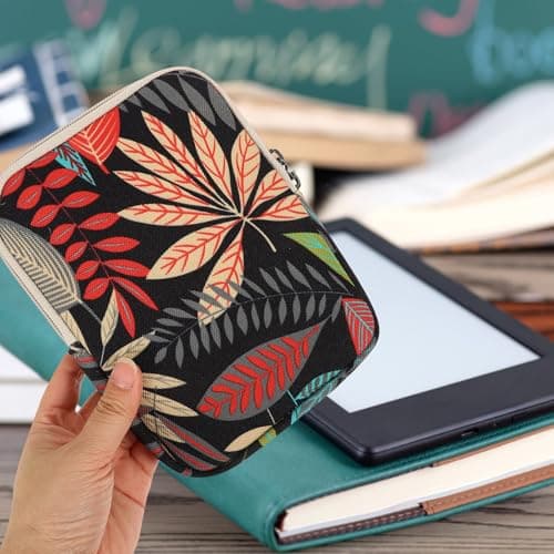 MUCKLILY E-books Protective Case and Electronic Book Cover for E-reader 2/3/4, Readers Sleeve with Decorative Autumn Leaves Pattern on Black Background, Protective Storage Pouch for Travel — view 4