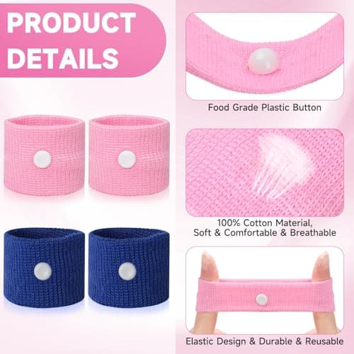 MEIYYJ Travel Sickness Bands Adult Motion Sickness Bands for Kids Cruise Travel Essentials Anti Sickness Wristbands for Pregnancy Women, 2 Pairs (Pink,Blue) — view 3