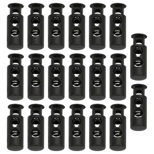 20PCS Toggles for Drawstrings, Plastic Cord Lock Black Double Hole Spring Toggle Stopper Cord Stops Fastener for Luggage, Lanyard, Clothing, DIY Projects, Backpack, Sportswear, Shoelaces, Jackets