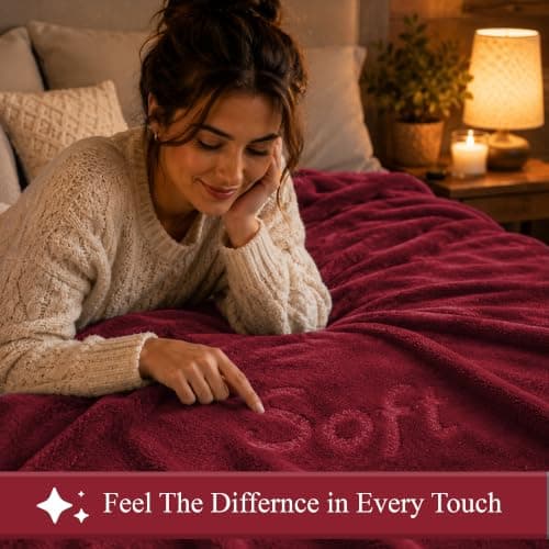 BedLooms Fleece Blanket Burgundy Queen 200x240 cm,Fluffy Reversible Throw — view 6