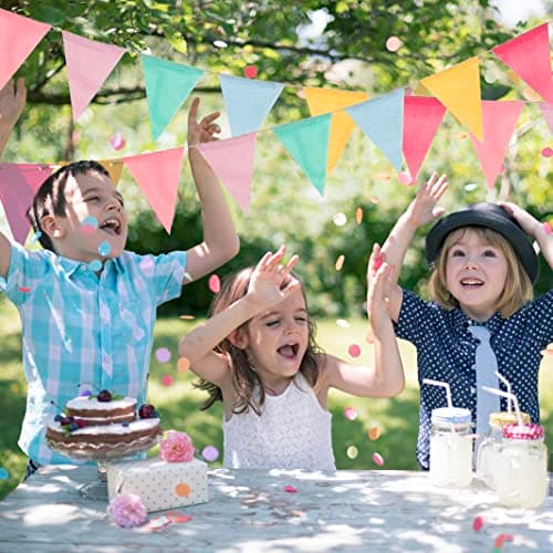 60 Flags 65.8ft Bunting, Multicolour Bunting Outdoor Waterproof, Triangle Flags Imitated Linen Burlap Bunting for Wedding Birthday Party Garden Festival Decoration — view 5