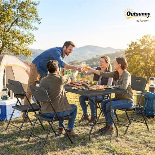Outsunny Folding Camping Table and Chairs 5 PCs 6ft Picnic Table Set Black — view 2