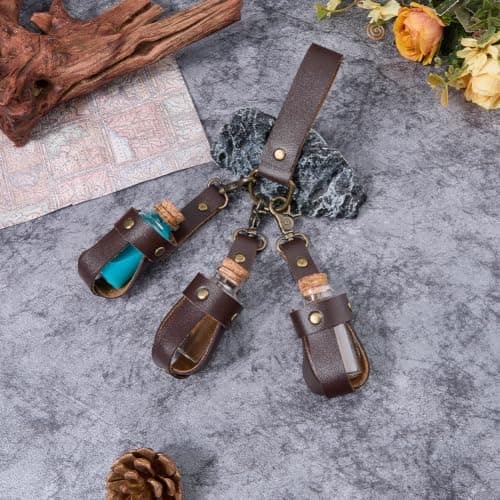 SUPERFINDINGS Medieval Glass Cork Potion Bottle with PU Leather Holder Brown Medieval Alchemy Belt Bag Retro Belt Pouch Waist Pack with 3PCS Bottle Wizard Waist Pouch for Costume Cosplay Accessory — view 5