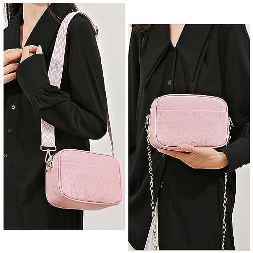 TIAASTAP Crossbody Bags for Women - Leather Handbags & Shoulder Bags Ladies Camera Cross Body Bag with Adjustable Wide Strap and Chain for Travel Shopping Work (Pink) — view 2