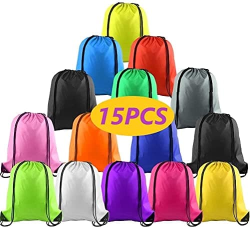 KAHEIGN 15Pcs Drawstring Bag, 14 Colors Drawstring Tote Bag Cinch Gym Bags Storage Backpack Draw String Bag for School Gym Traveling Swimming (39 x 34cm)