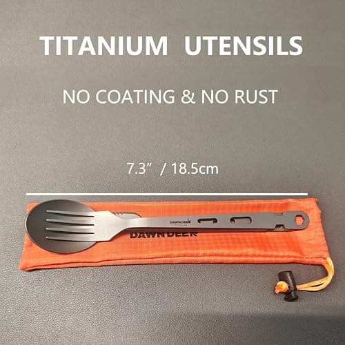 Dawn Deer Titanium Fork Spoon Knife Set - Camping Tongs | Ultralight Backpacking Utensils, Travel Cutlery Set, Heat-Resistant & Rustproof, Hiking Survival Gear (Spoon + Fork + Knife) — view 2