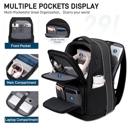 FENRUIEN 15.6 Inch Business Laptop Backpack Expandable 20-29L for Men Women — view 2
