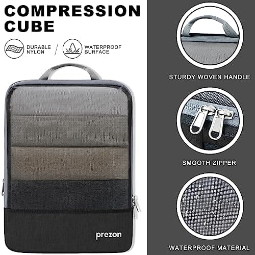 Prezon Compression Packing Cubes, Luggage Organiser Set, Extensible Suitcase Organiser, Packing Organisers for Suitcases, Packing Cubes for Travel or Home Storage — view 4