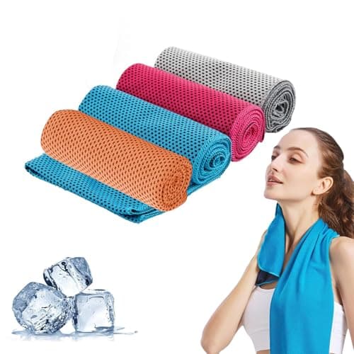 XcnPer Cooling Towels, 4 Pack Soft Breathable Cool Towels for Neck, Quick Dry Gym Towel, Ice Towels for Work Out Sports Travel, Orange/Light Blue/Rose Red/Light Grey