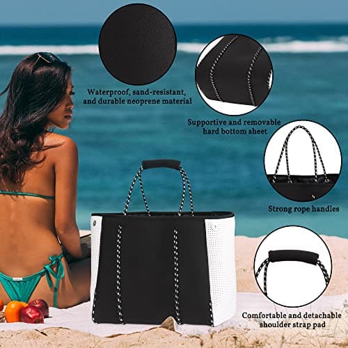 Yomietar Neoprene Tote Bag - Large Travel Beach Pool Gym Handbag for Women & Men, Black, L — view 2