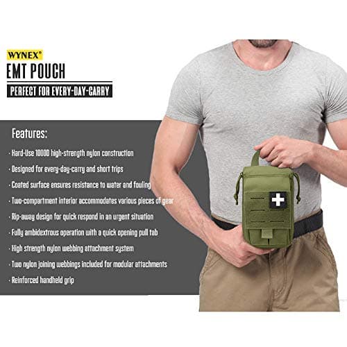 WYNEX Tactical Rip Away First Aid Pouch, Laser-Cut Design Molle EMT Bag Survival IFAK Pouches Blow Out Emergency Medical Organizer Include Red Cross Patch — view 6