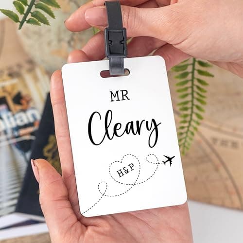 Pair of Personalised Wooden Luggage Tags, Custom Mr & Mrs Name Travel Gift — view 3