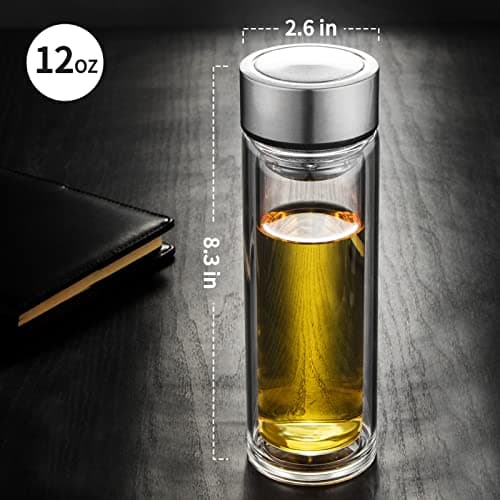PARACITY Cold Brew Tea Bottle, Double Wall Glass Travel Mug 12oz/350ml — view 6