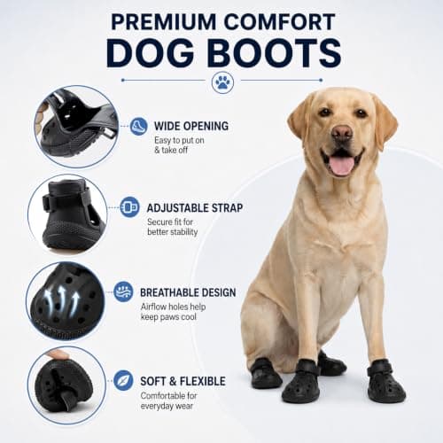 Dog Shoes for Medium Large Dogs, Adjustable Pet Paw Boots with Textured Sole, Lightweight Dog Booties for Walking and Outdoor Use, 4 Pack — view 4